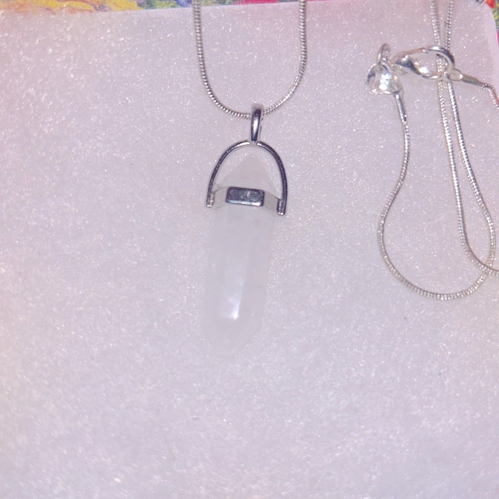 Boho hippie Quartz Crystal Sterling Silver 18” Necklace